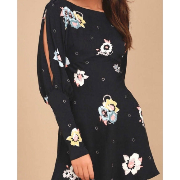 NWT Free People Black mini floral Dress size 8 - Picture 4 of 5